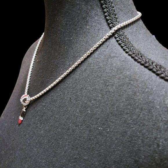 Black and Red Crystal  Rhinestone Lipstick Necklace - Picture 4 of 4